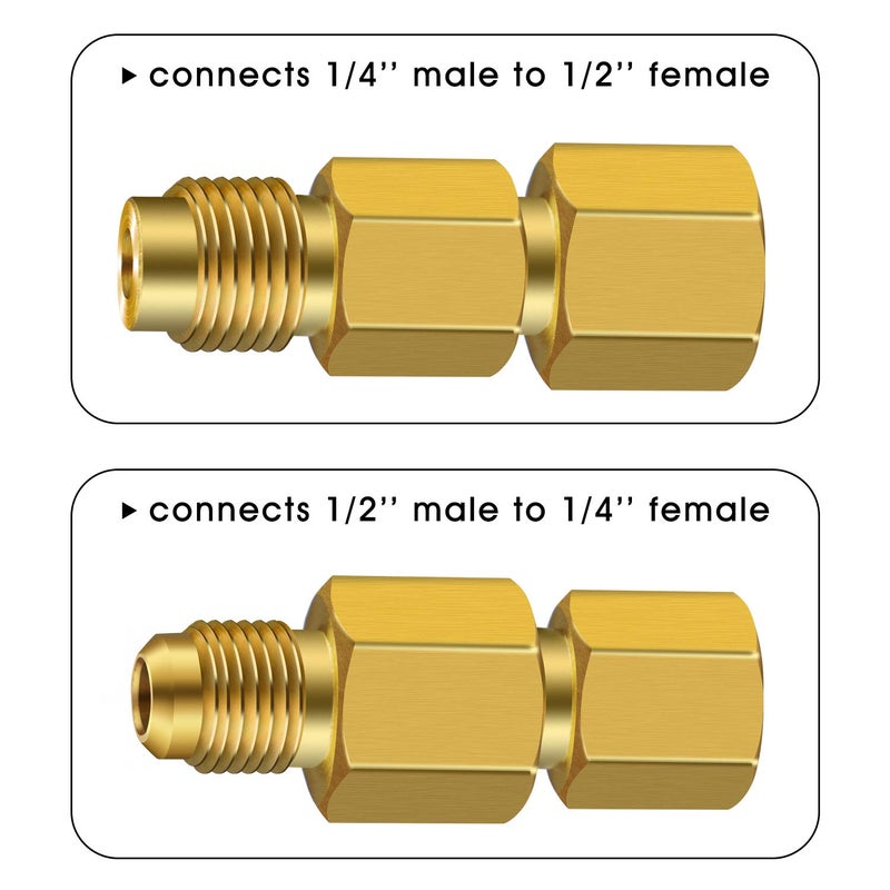 ExcelFu 6 Pieces 6015 R134A Brass Refrigerant Tank Adapter to R12 Fitting Adapter 1/2 Female to 1/4 Male Flare Adaptor Valve Core and 6014 Vacuum Pump 1/4 Inch Flare Female to 1/2 Inch Male - Image 5
